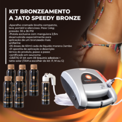 Kit Bronzeamento a Jato Speedy Bronze + 05 Doses 60 ml Cada + Pistola Exclusiva Com Mangueira de 2,5 mts + 1kit com 09 Biquínis Adesivos